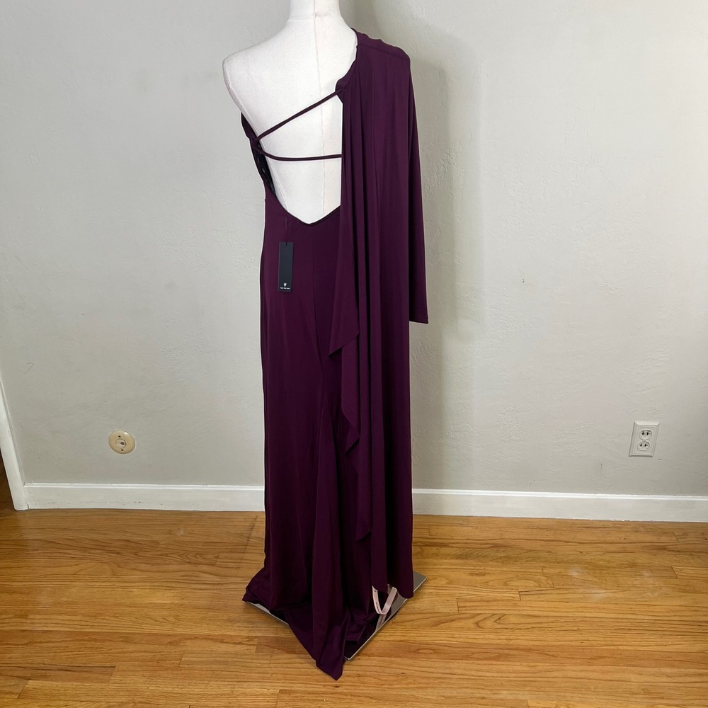 Lulus Maxi Dress One Shoulder Long Sleeve Cape Ruched Gown Purple Size M NEW - Picture 3 of 6